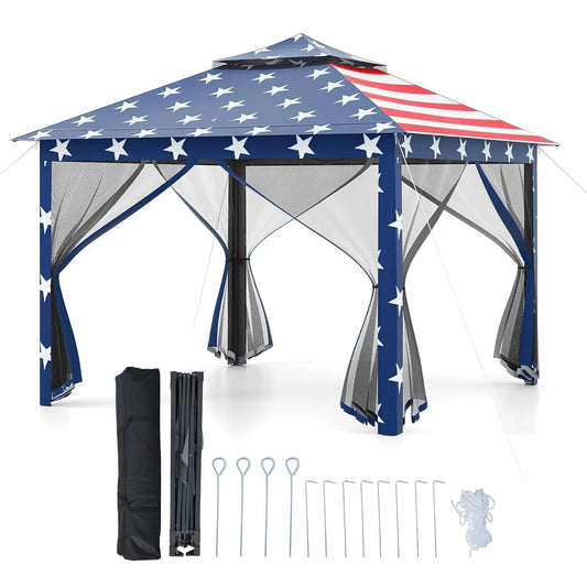 Pop Up Gazebo Portable Canopy Vented Top Mesh Netting Sidewalls