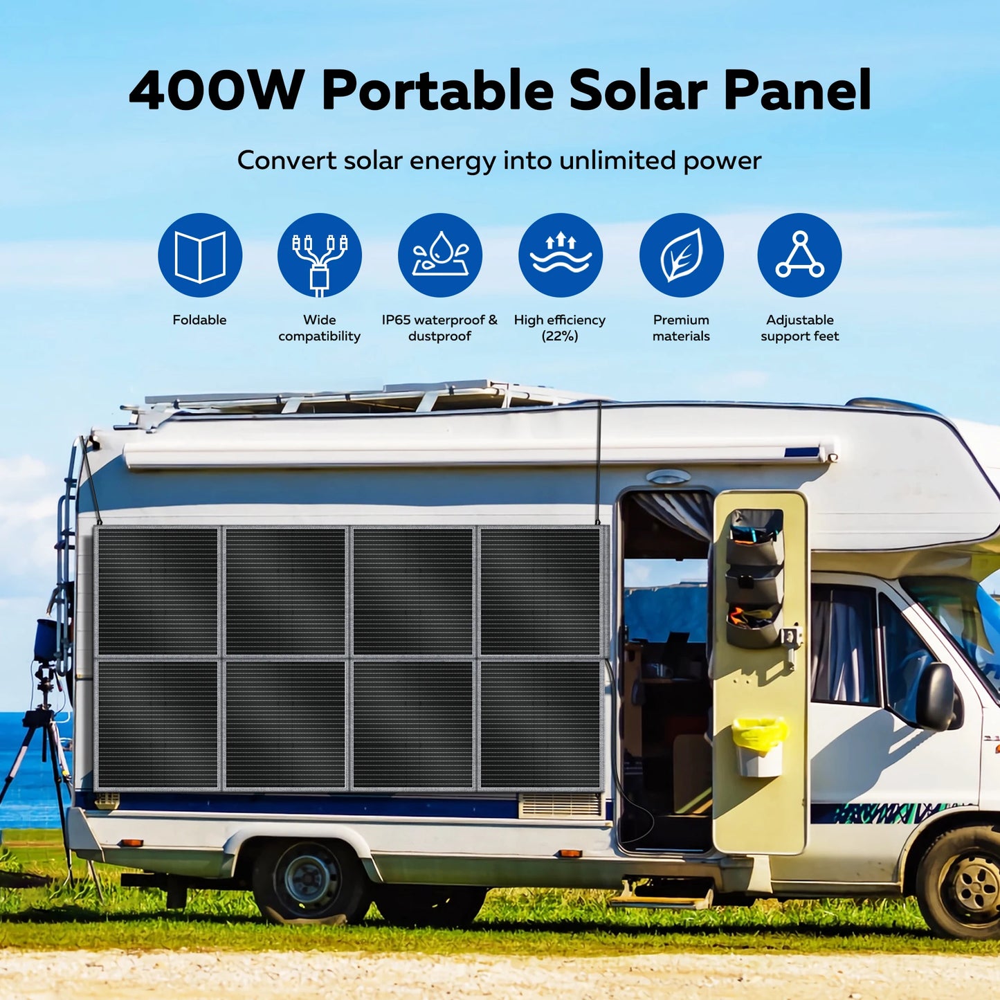 CTOLITY 400W Portable Foldable Solar Panel Kit For RV Camping