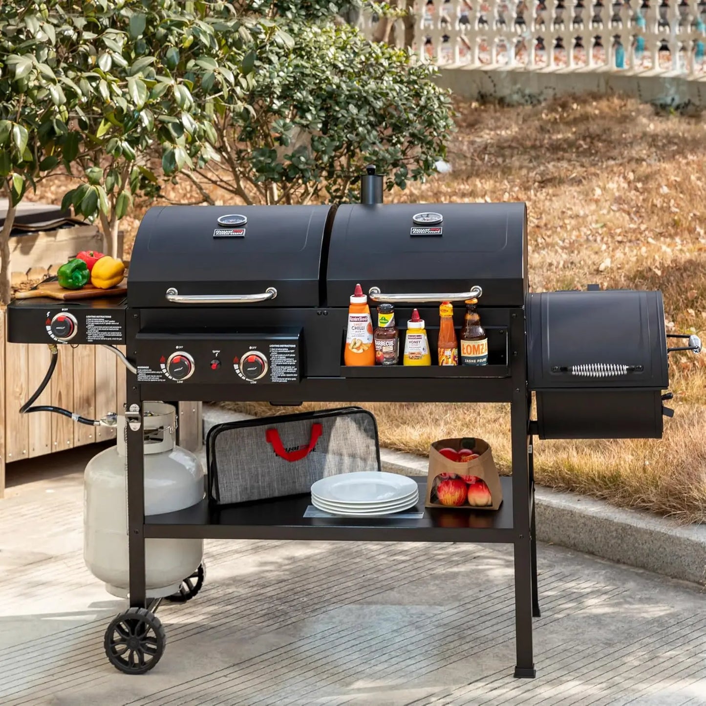 Dual Fuel Charcoal And Gas Grill With Offset Smoker