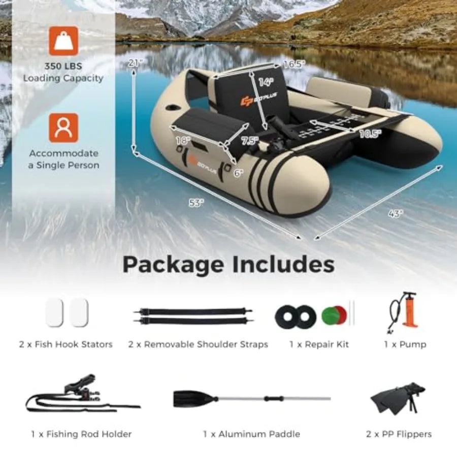 Inflatable Belly Boat For Fishing With Ruler And Pump Straps