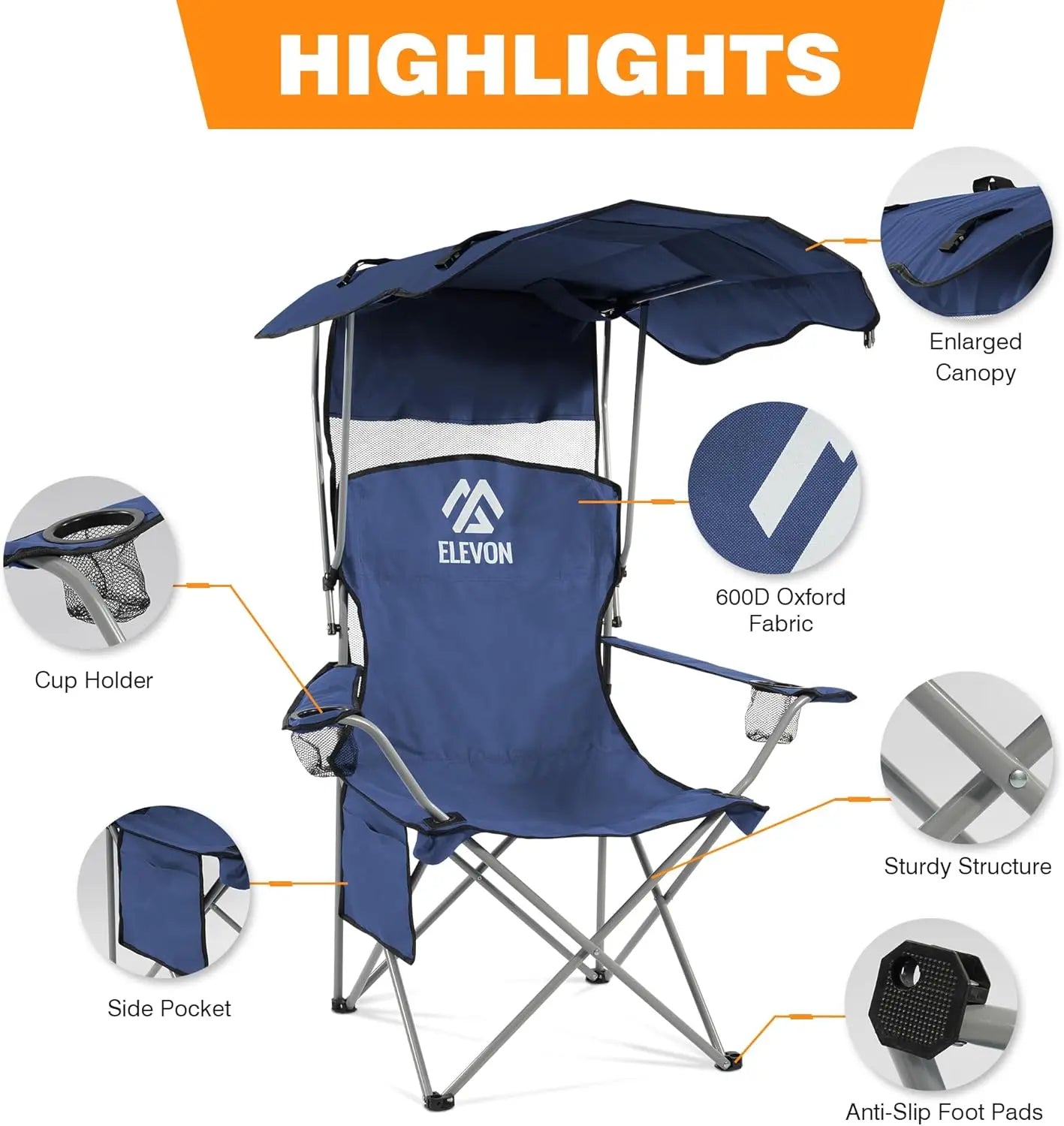 Camping Folding Chair With Canopy Cup Holder Carry Bag