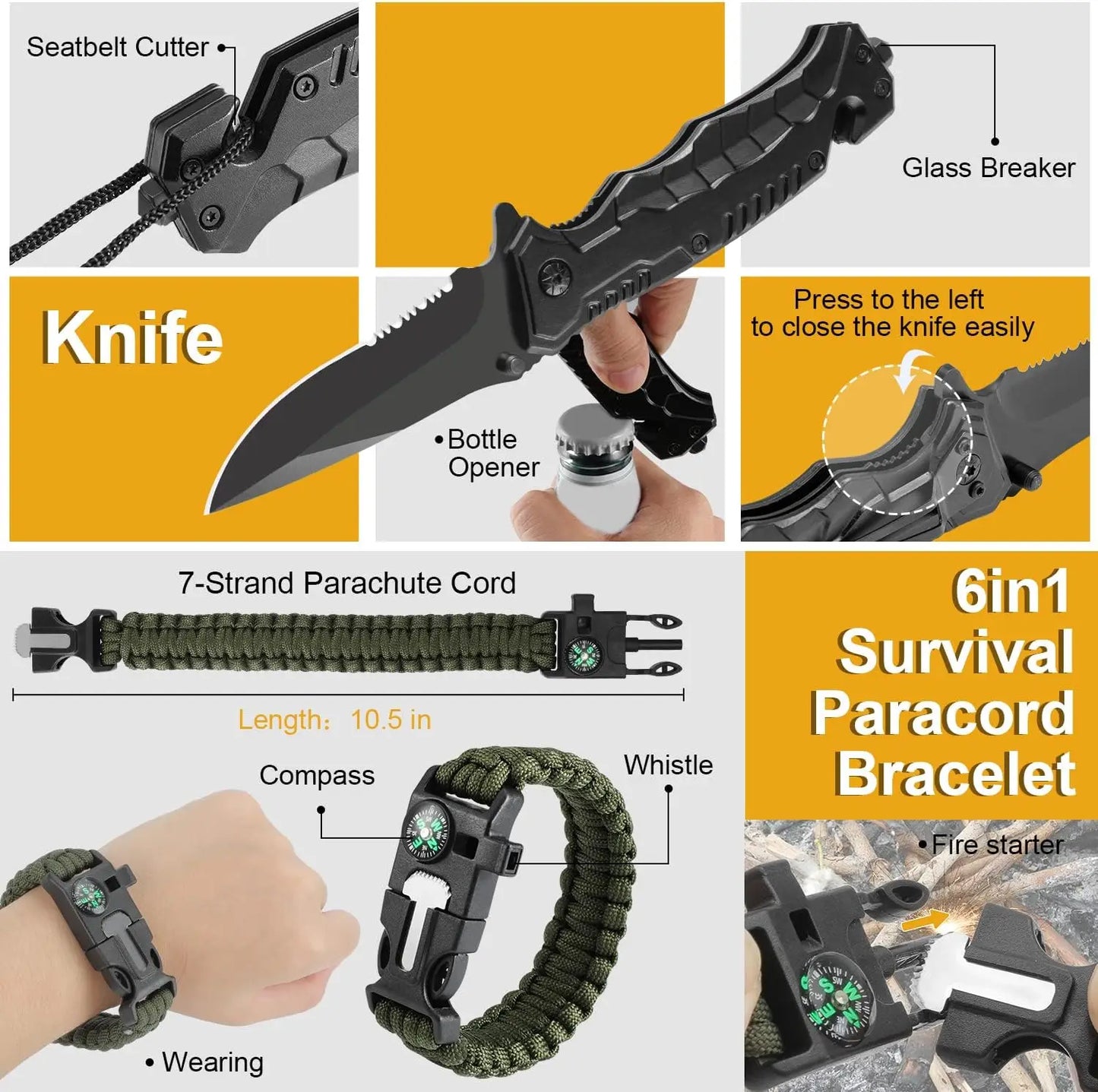 19-in-1 Survival Kit Emergency Gear With Compass And Whistle