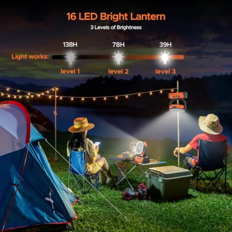 Rechargeable Portable Camping Fan With LED Lantern 20000mAh Battery