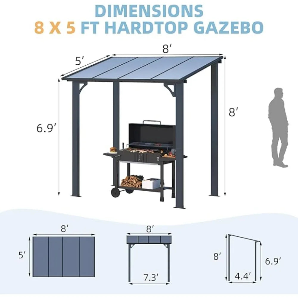 Lean To Hardtop Gazebo Shelter With Roof For Patio