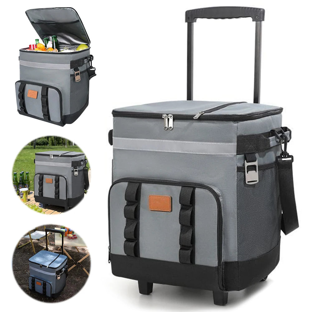 Insulated Rolling Cooler Bag For Outdoor Picnics And Barbecues