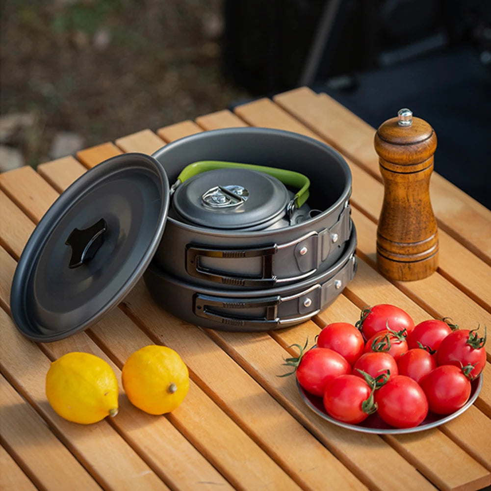 MOJOYCE Camping Cookware Set 3Pcs Pot Kettle With Mesh Bag