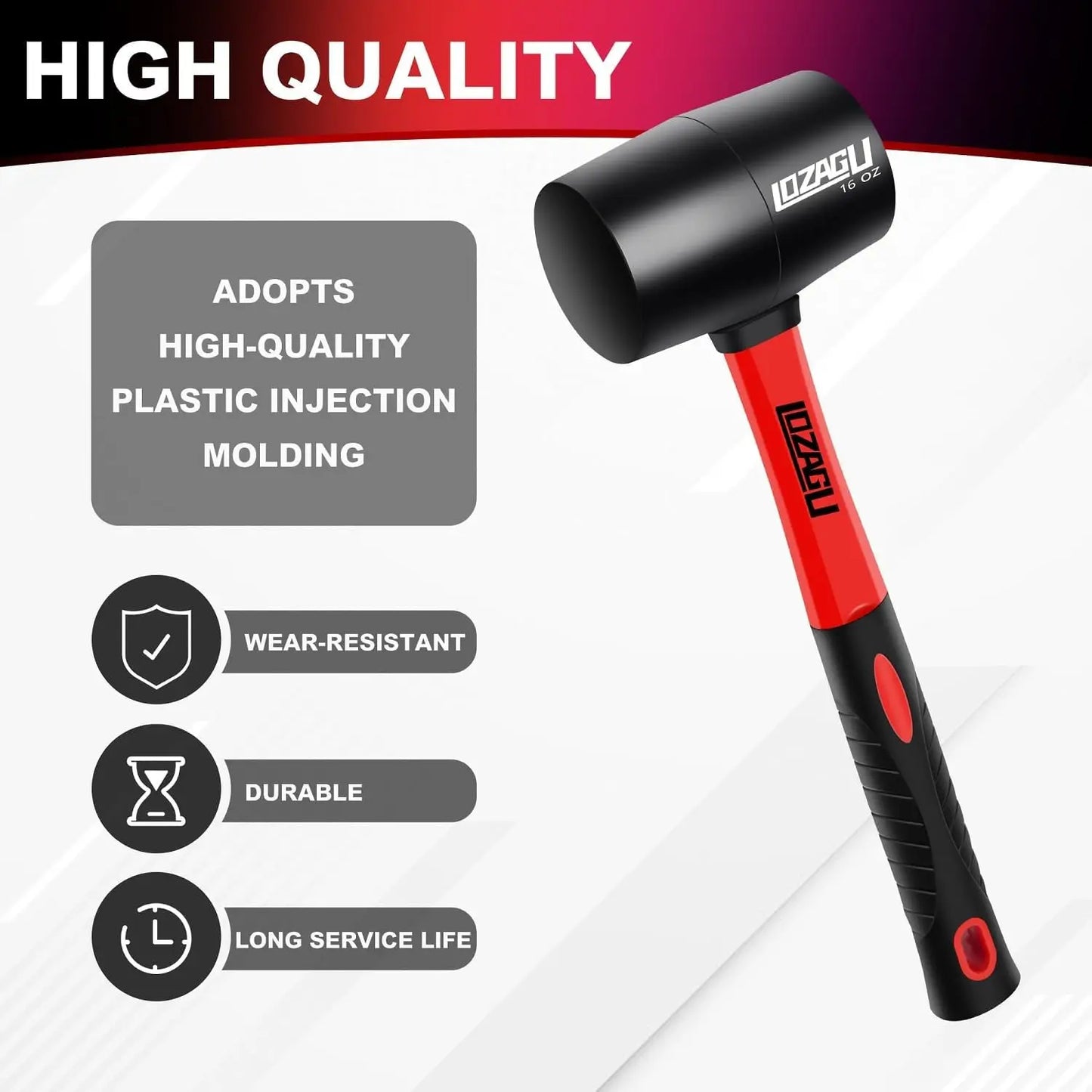 Rubber Mallet With Fiberglass Handle For Flooring And Woodworking