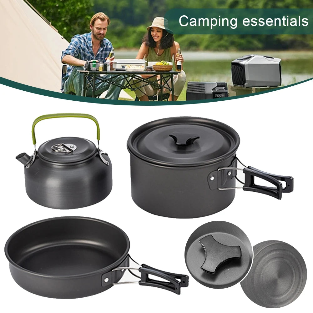 MOJOYCE Camping Cookware Set 3Pcs Pot Kettle With Mesh Bag