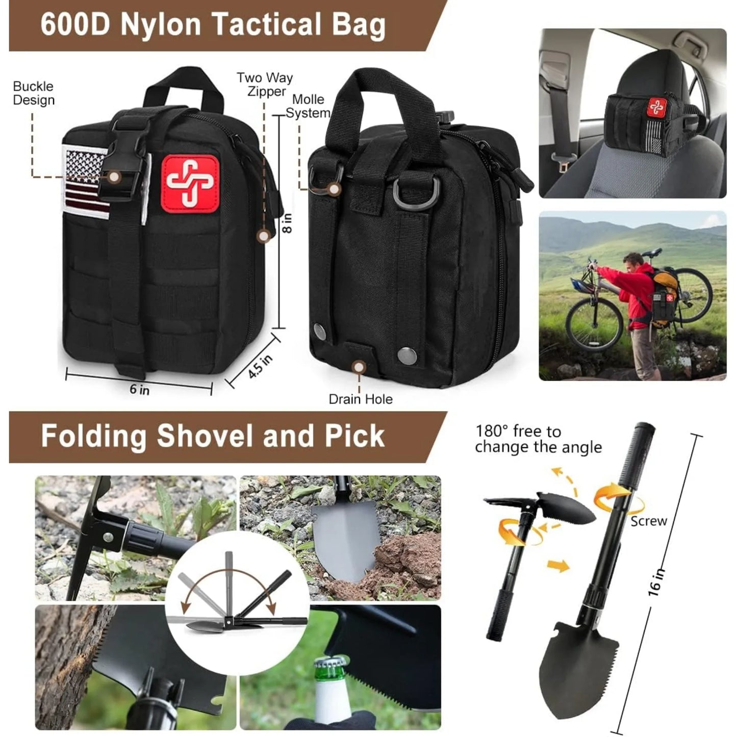 238 Piece Emergency Survival Kit With MOLLE Pouch And Tent