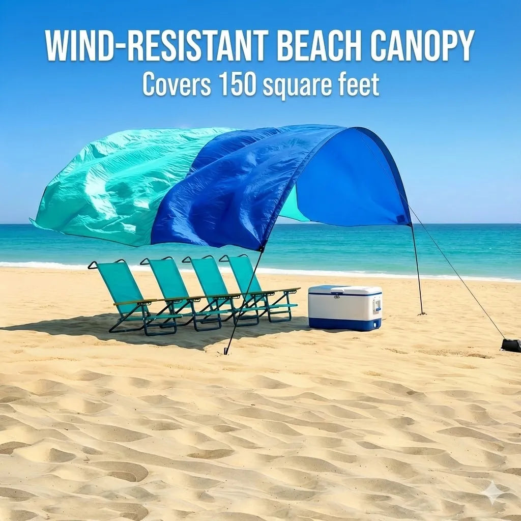 Wind Resistant Beach Shade Tent With Sand Anchors UPF 50