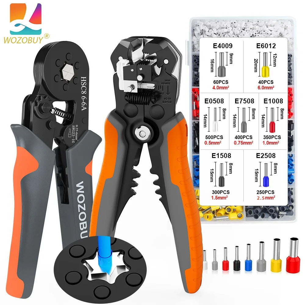 WOZOBUYDIY Ferrule Crimping Tool Kit Ratchet Wire Stripper Crimpers