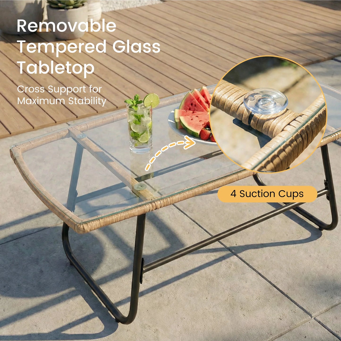 Outdoor Wicker Patio Furniture Set 4 Pieces With Cushions And Glass Table