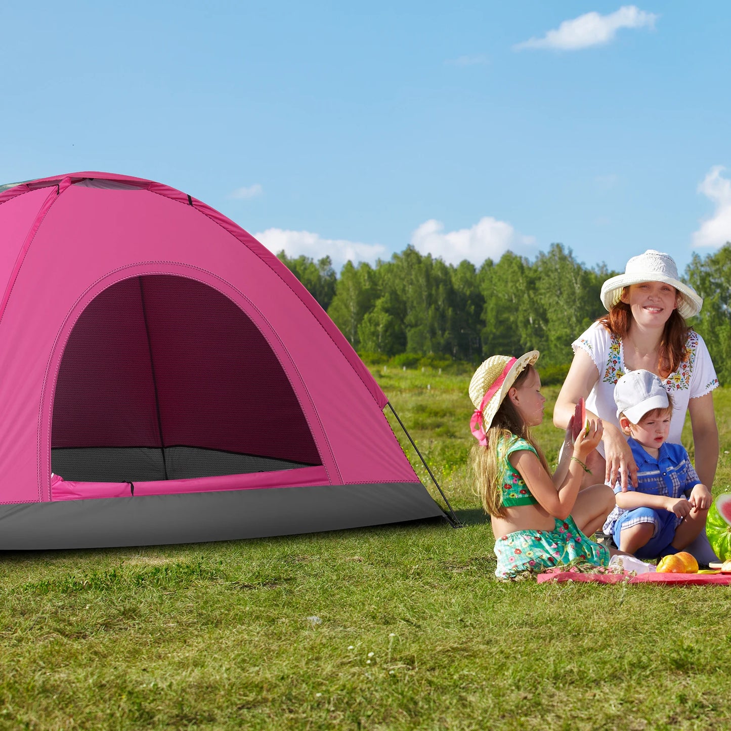 Waterproof Camping Dome Tent 180T Polyester Fiberglass Poles