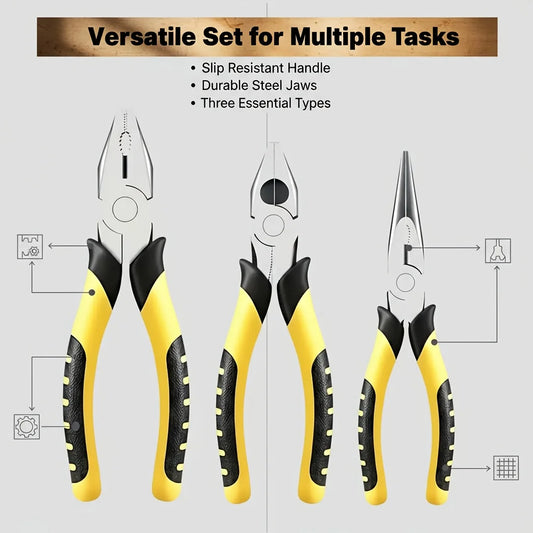 NONEDIY Industrial Pliers Set With Wire Cutters And Needle Nose