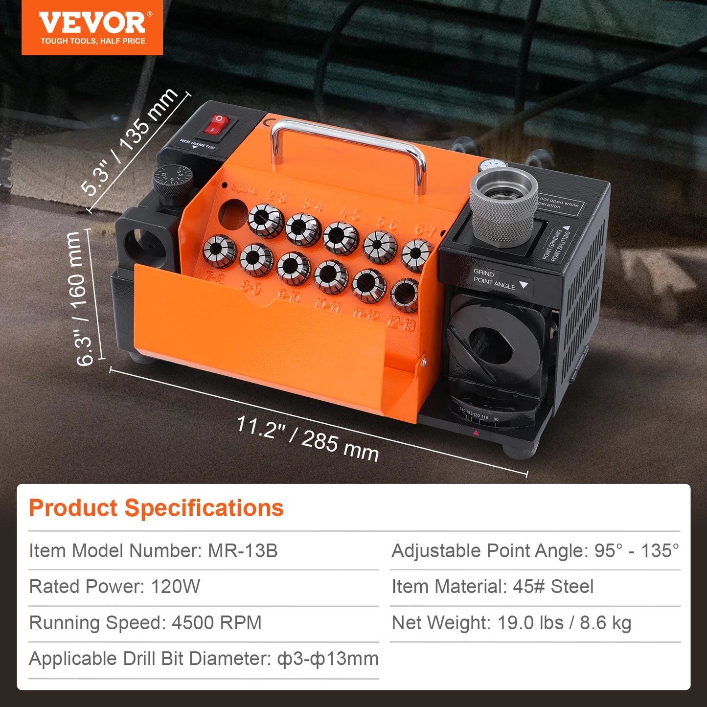 Drill Bits Sharpener 3-13mm Mill Grinder With 11 Collets