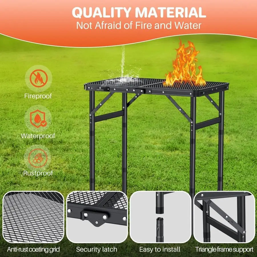 Folding Outdoor Portable Grill Table With Adjustable Heights