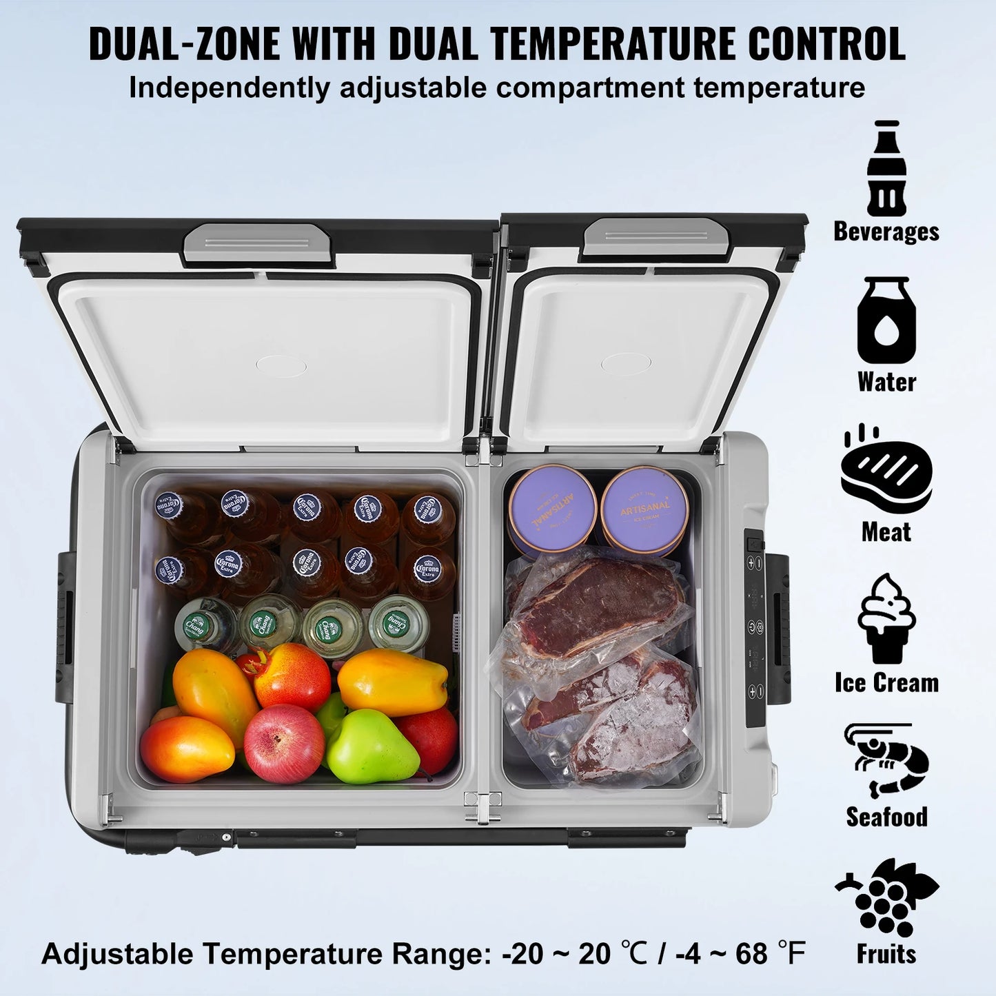 SucceBuy VEVOR Portable Car Refrigerator Dual Zone Fridge
