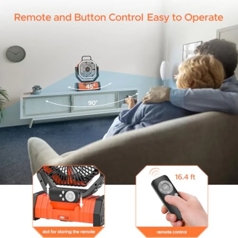 Rechargeable Portable Camping Fan With LED Lantern 20000mAh Battery