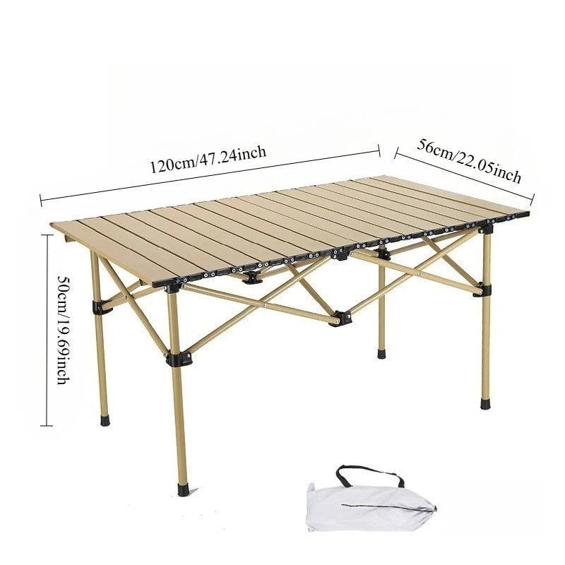 Foldable Roll Up Camping Table Lightweight Portable Metal Outdoor Table