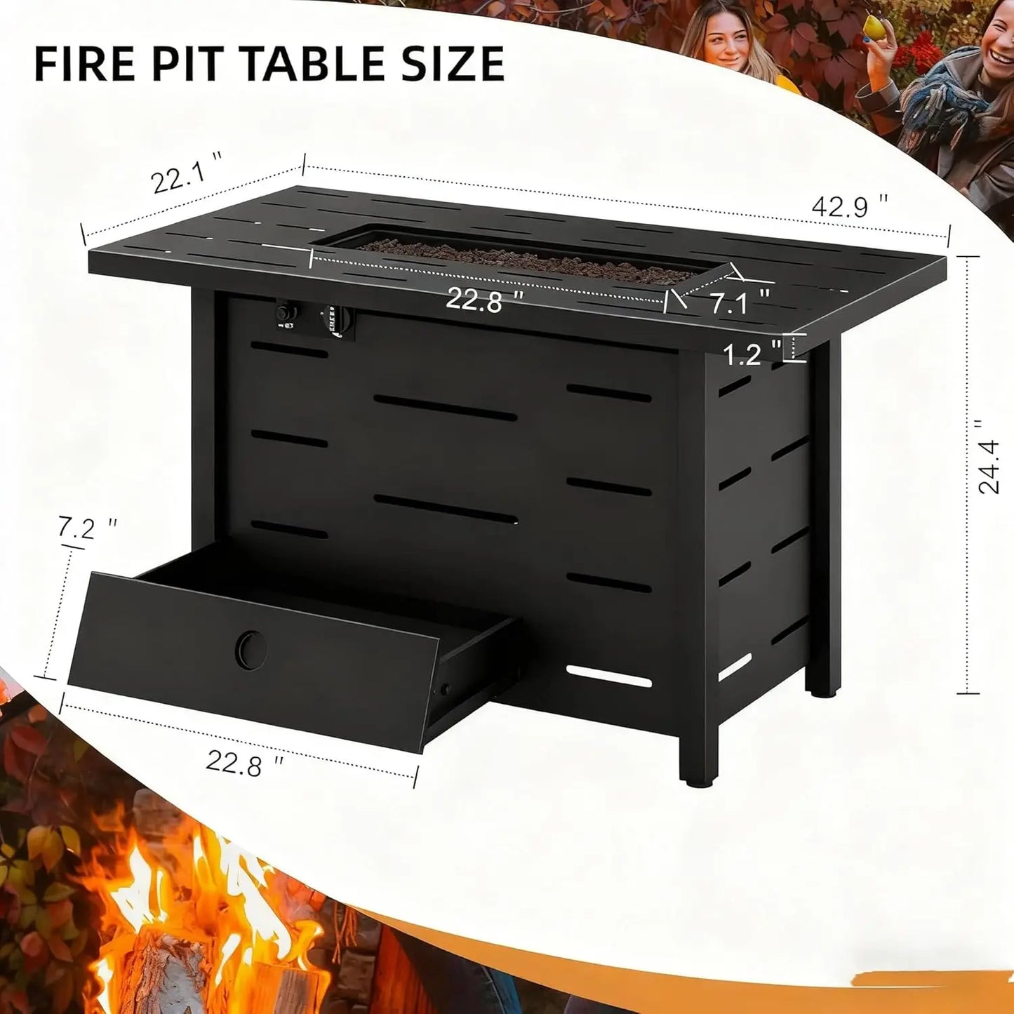 Propane Fire Pit Table Stainless Steel Outdoor Patio 50000 BTU