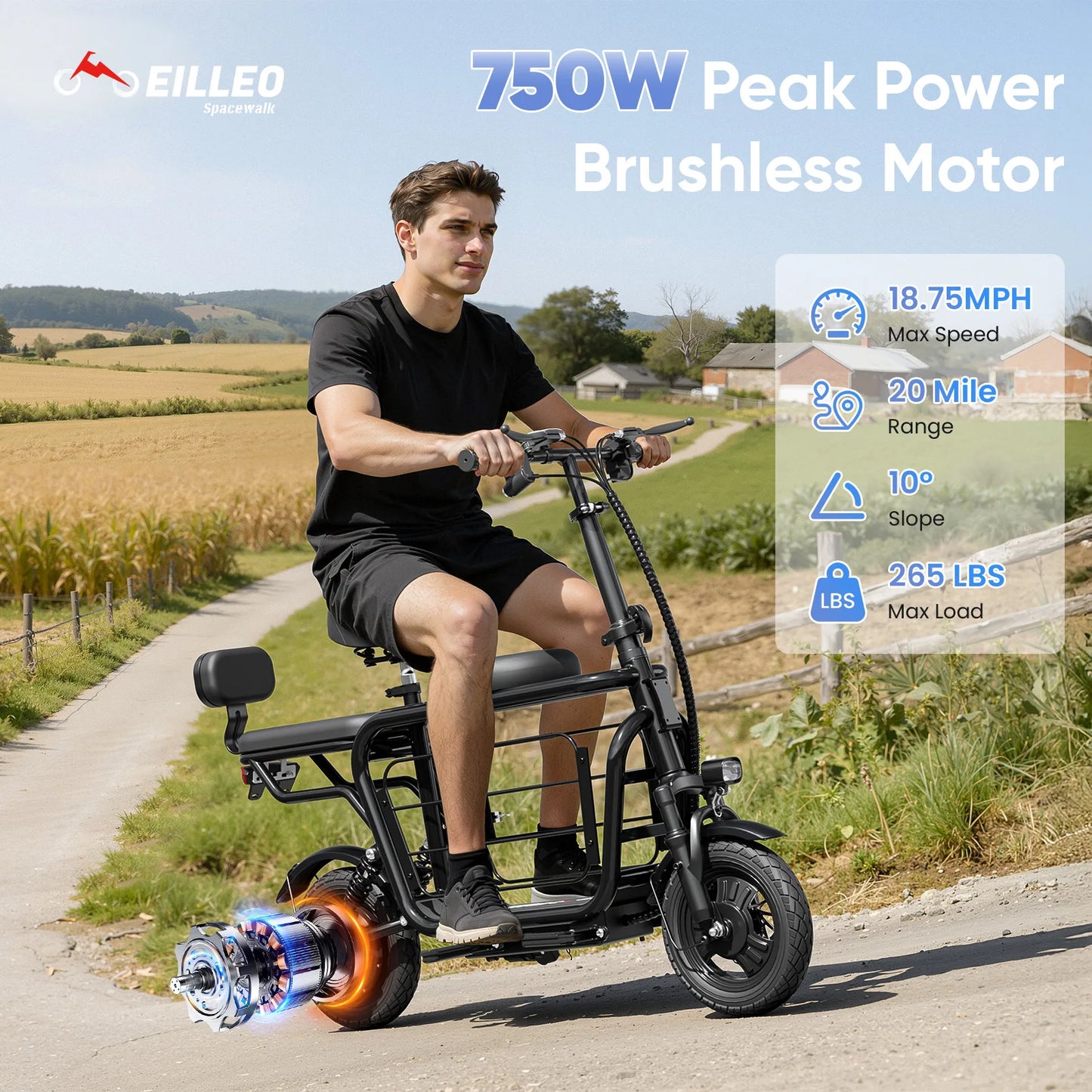 Eilleo Spacewalk 750W Electric Scooter For Adults With Pet Basket