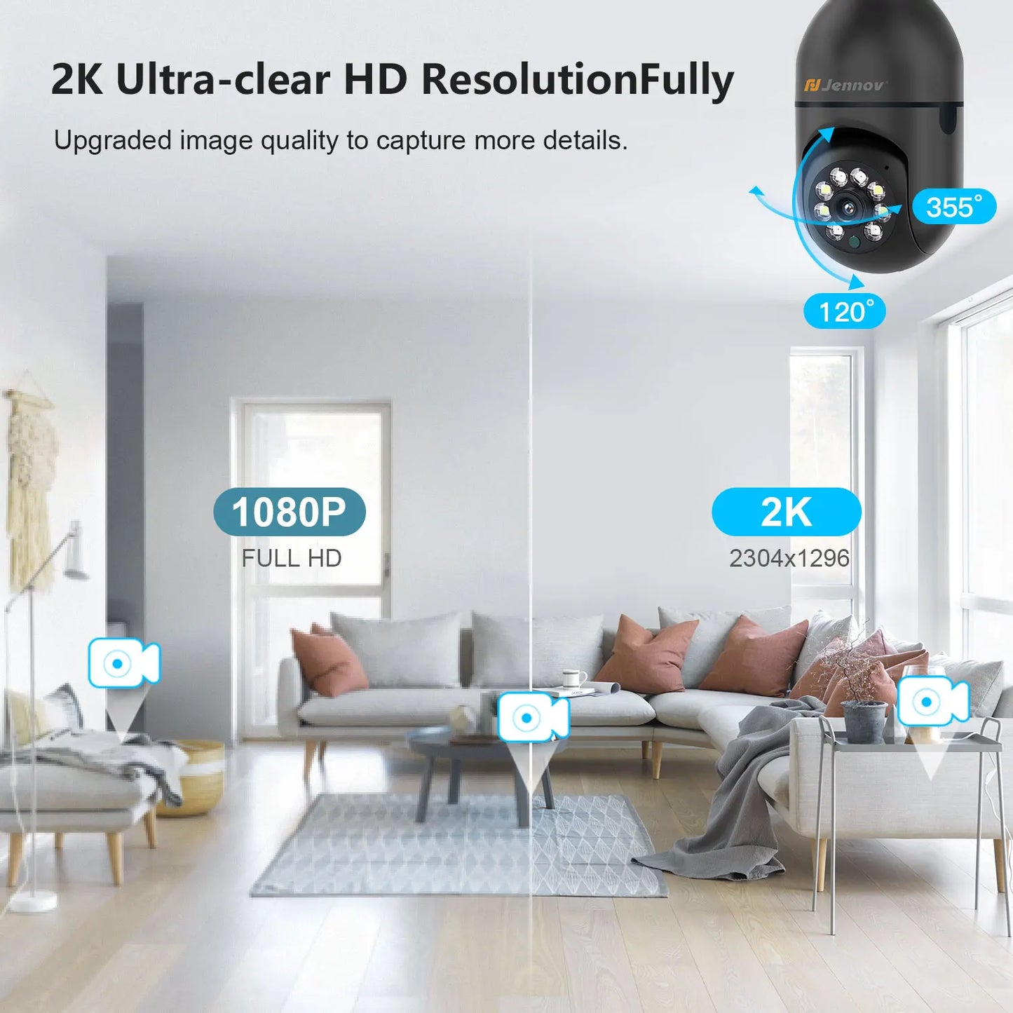 Jennov 2Pcs 2K WiFi Light Bulb Security Cameras Outdoor