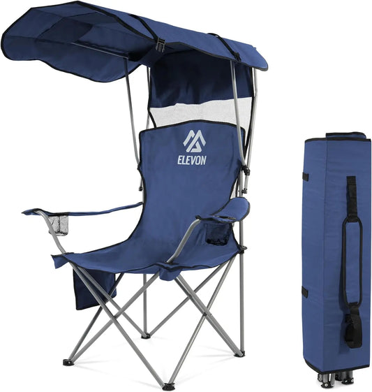 Camping Folding Chair With Canopy Cup Holder Carry Bag