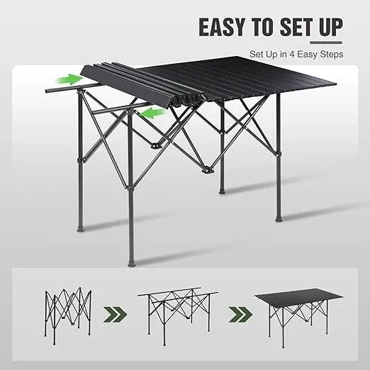 Foldable Roll Up Camping Table Lightweight Portable Metal Outdoor Table