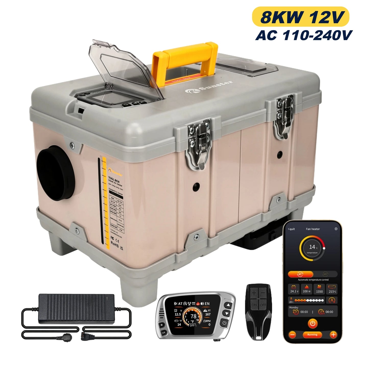 Sunster 8KW Portable Diesel Vehicle Heater With Bluetooth App