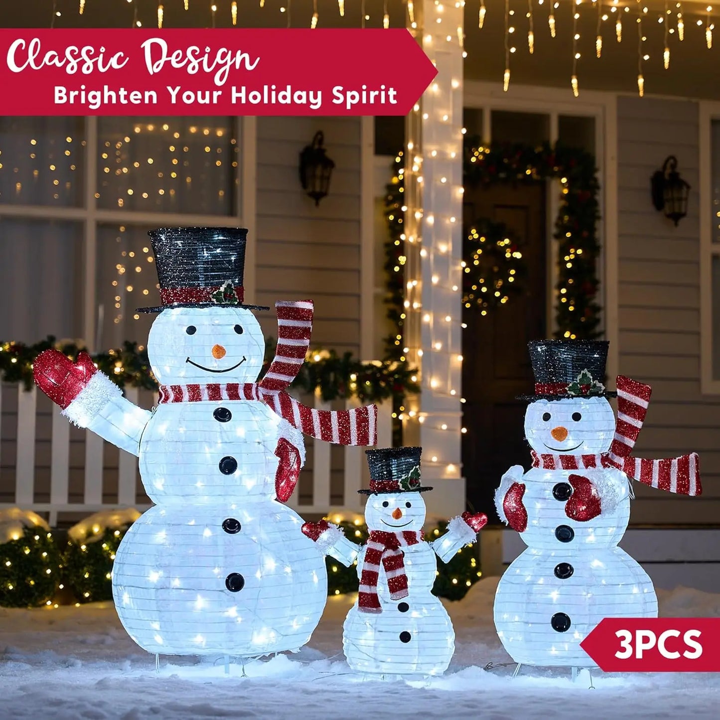 Joyfy 3 Piece 3D Christmas Snowman Yard Lights Outdoor Decor