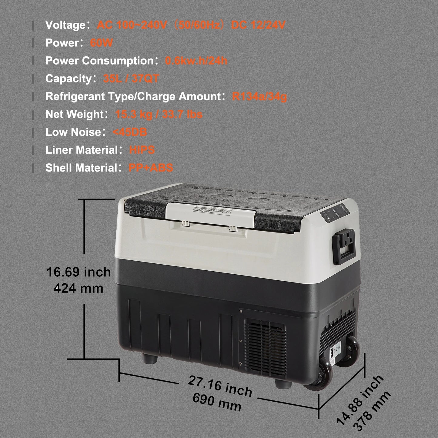 SucceBuy Portable Car Refrigerator With Wheel Compressor Freezer For Camping