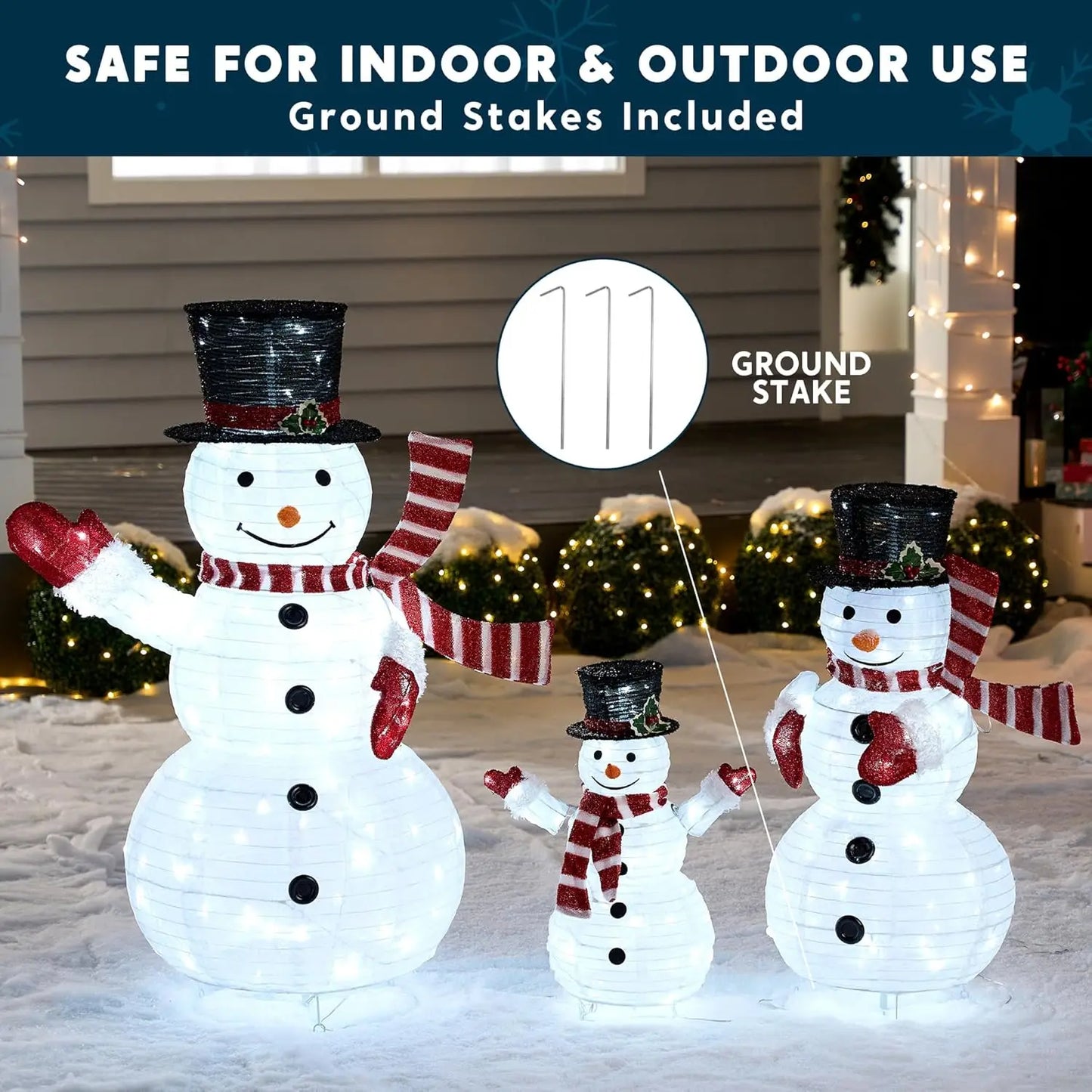 Joyfy 3 Piece 3D Christmas Snowman Yard Lights Outdoor Decor