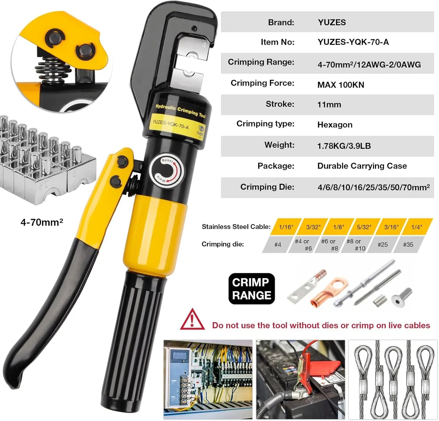 Hydraulic Crimping Tool And Cable Cutter 12 AWG To 00