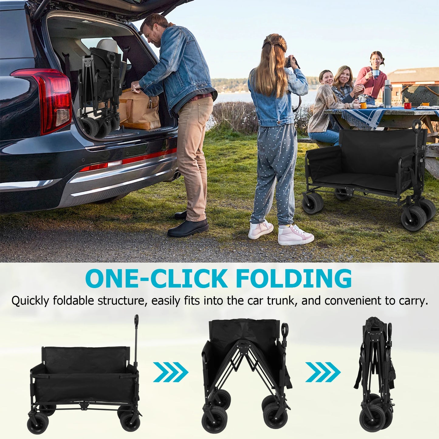 Collapsible Wagon Cart Heavy Duty 265LBS Utility Grocery Cart With Wheels