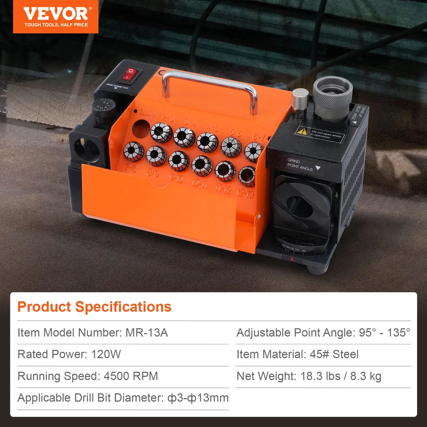 Drill Bits Sharpener 3-13mm Mill Grinder With 11 Collets
