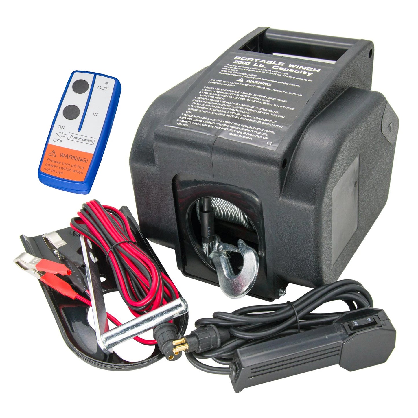 BYSSEA 12V 2000LBS Electric Winch IN OUT With Wireless Remote