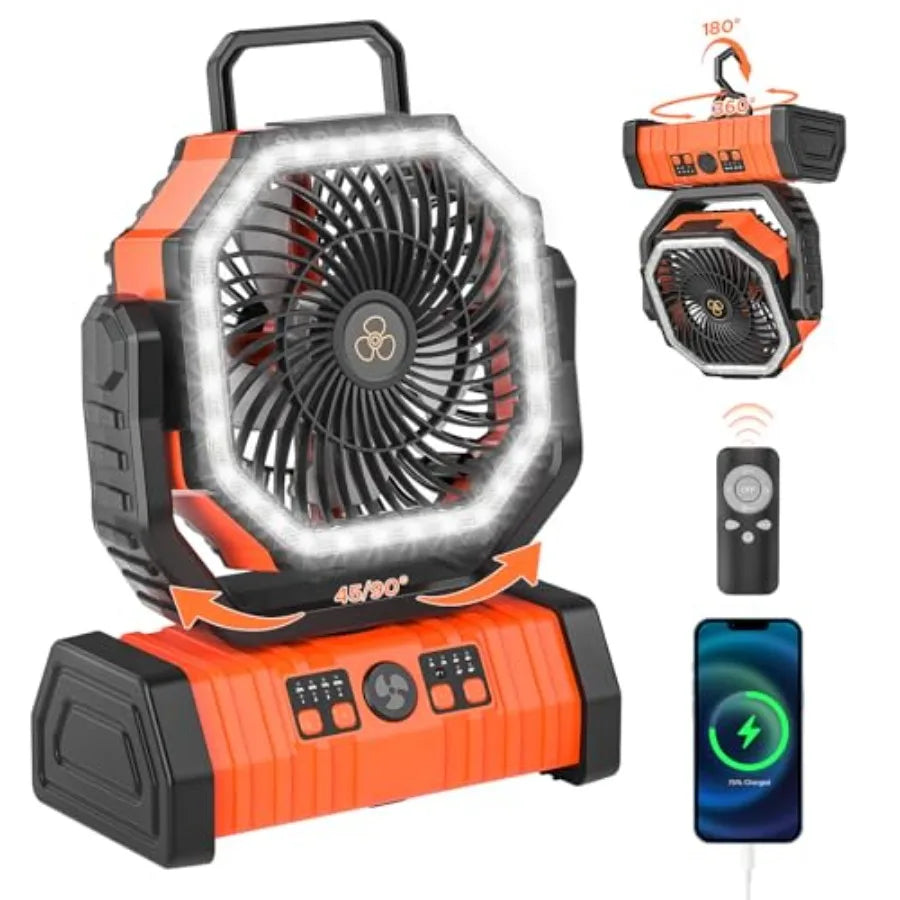 Rechargeable Portable Camping Fan With LED Lantern 20000mAh Battery