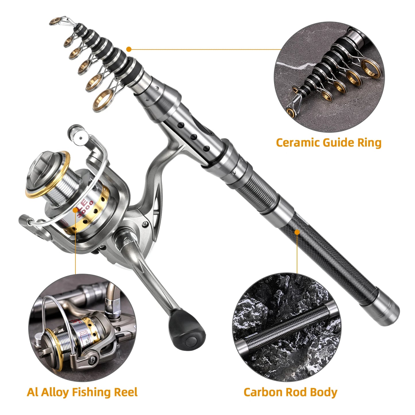 Telescopic Fishing Rod And Reel Combo Set Carbon Fiber Portable