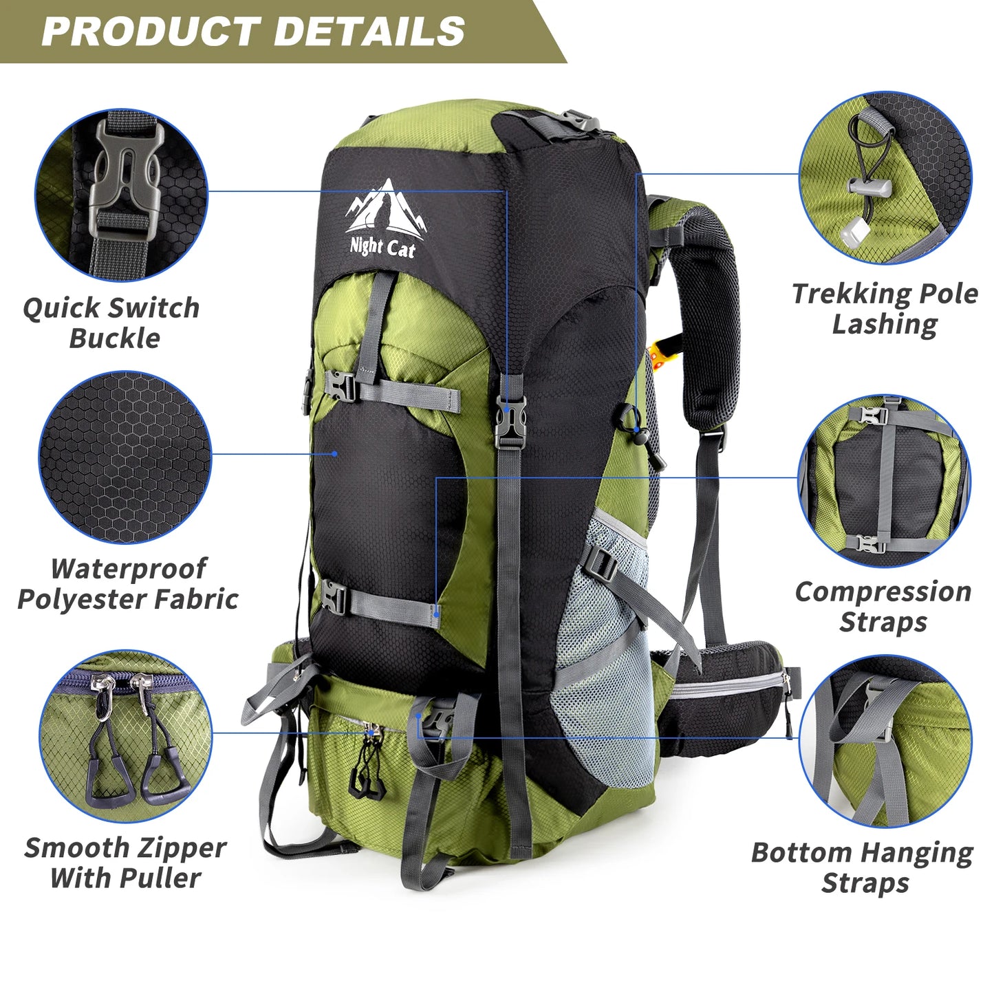 NONECN Hiking Backpack Unisex Lightweight Waterproof Outdoor Travel Pack