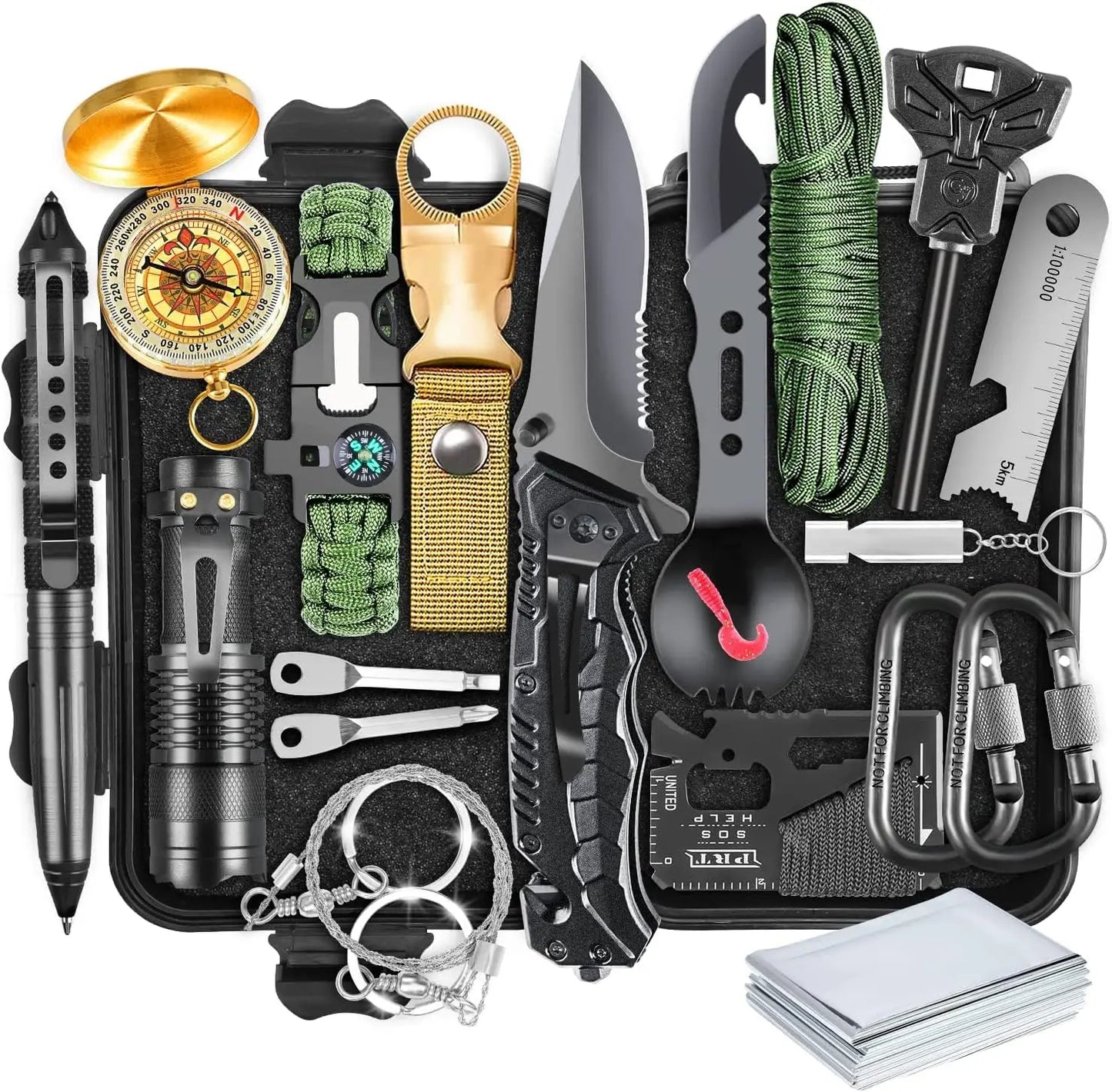 19-in-1 Survival Kit Emergency Gear With Compass And Whistle