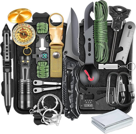 19-in-1 Survival Kit Emergency Gear With Compass And Whistle