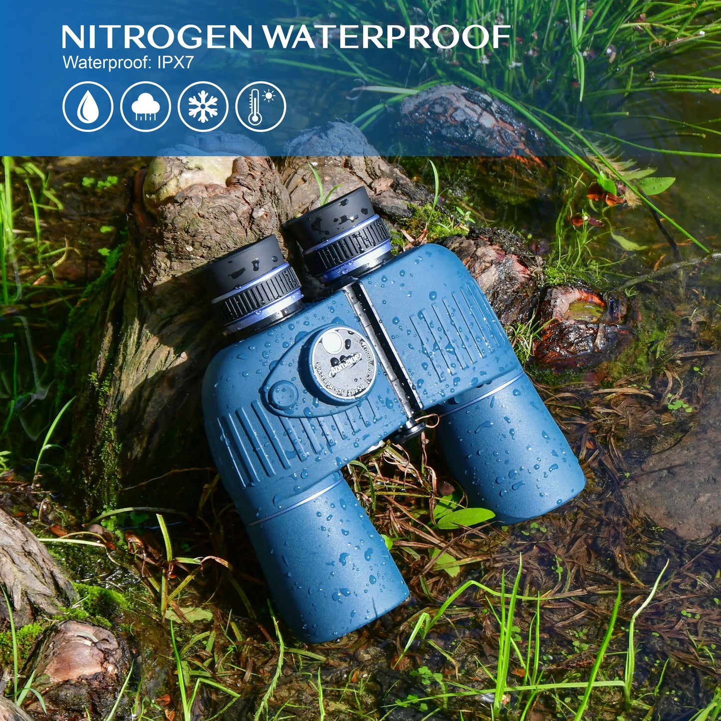 Marine Waterproof Binoculars With Illuminated Rangefinder and Compass