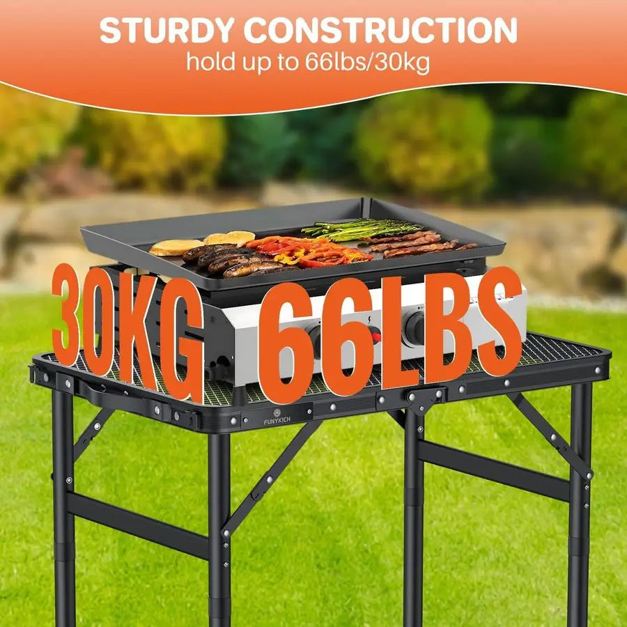 Folding Outdoor Portable Grill Table With Adjustable Heights