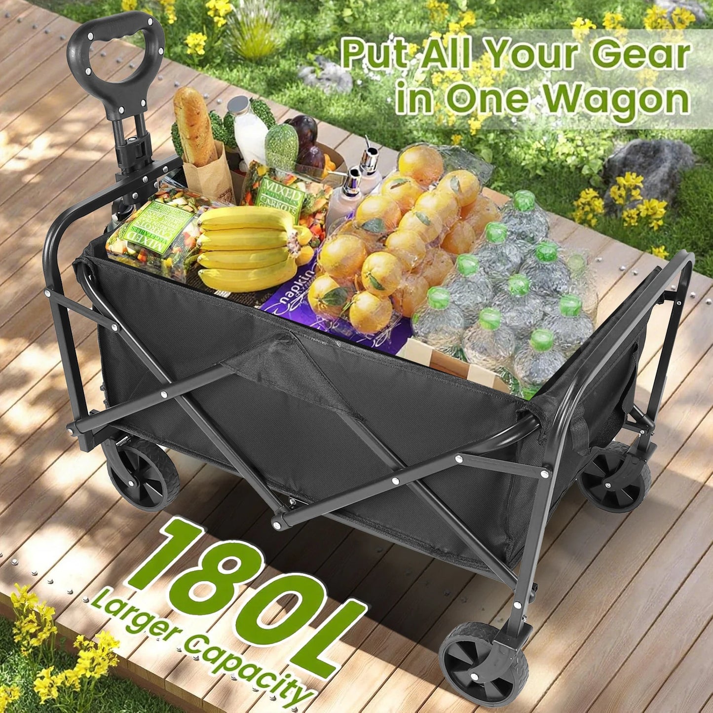 Heavy Duty Foldable Wagon Cart For Groceries And Beach With All Terrain Wheels