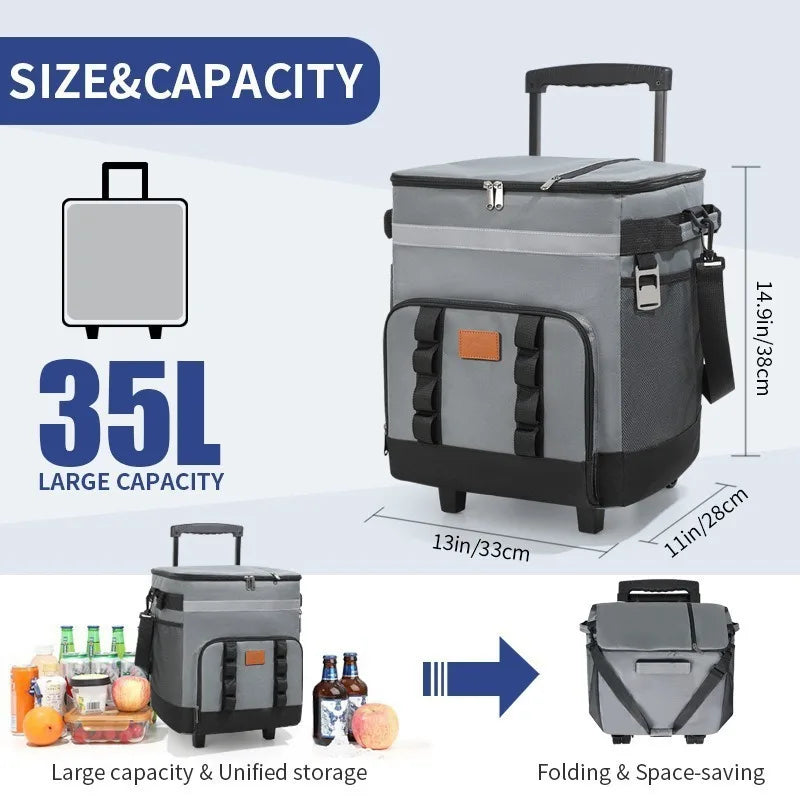Insulated Rolling Cooler Bag For Outdoor Picnics And Barbecues