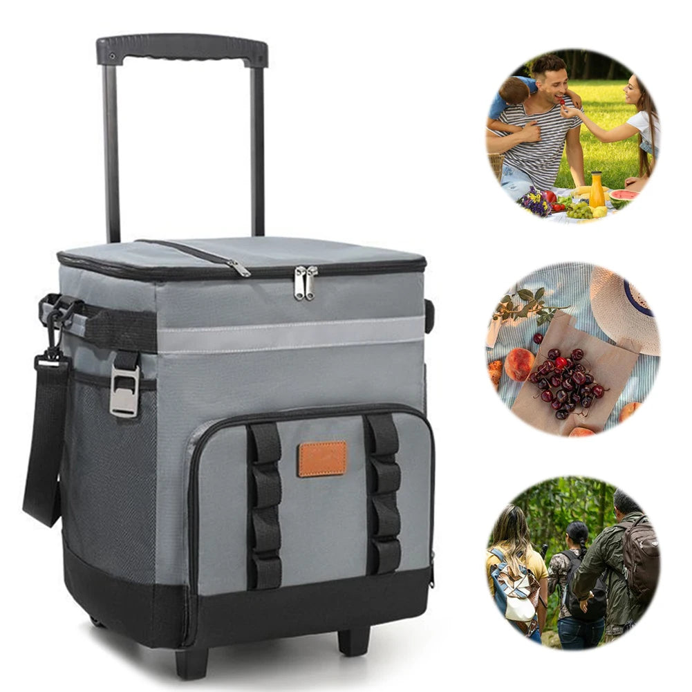 Insulated Rolling Cooler Bag For Outdoor Picnics And Barbecues