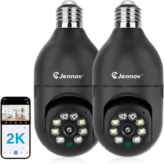 Jennov 2Pcs 2K WiFi Light Bulb Security Cameras Outdoor