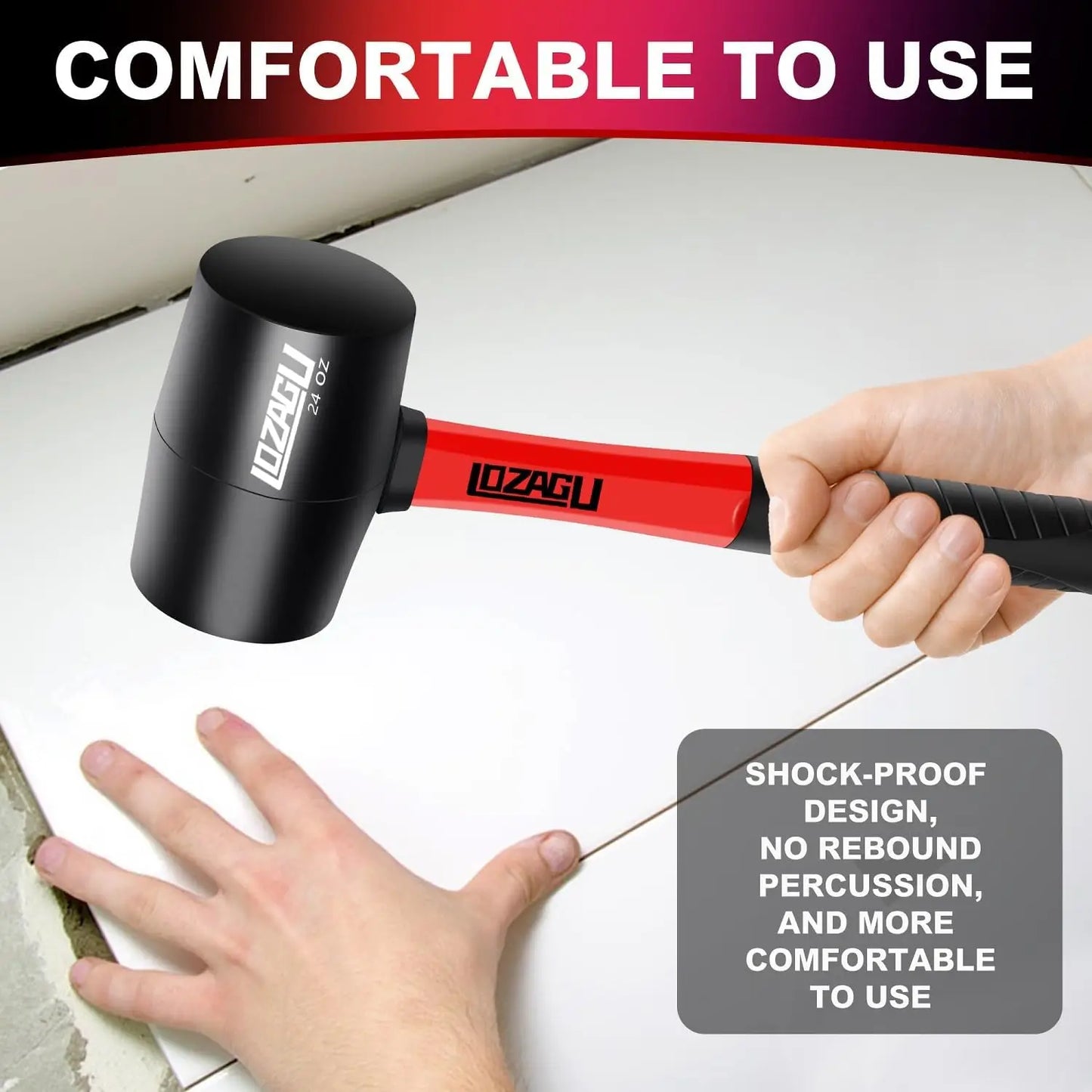 Rubber Mallet With Fiberglass Handle For Flooring And Woodworking