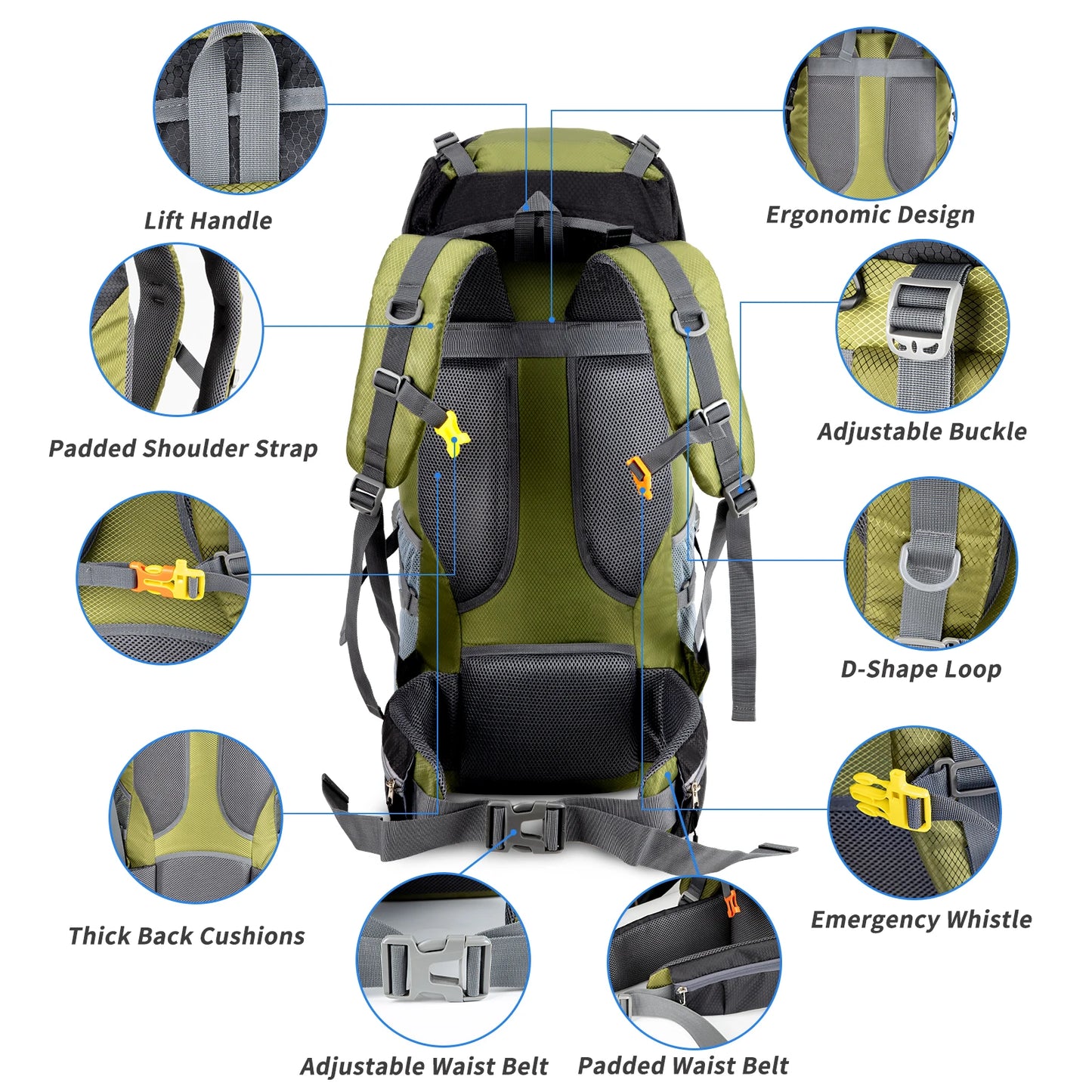 NONECN Hiking Backpack Unisex Lightweight Waterproof Outdoor Travel Pack