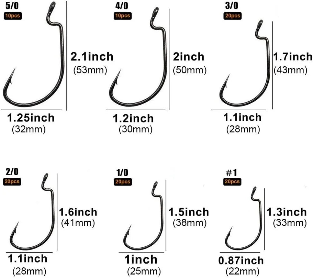 EWG Offset Worm Hooks For Bass Fishing 2X Strong Performance